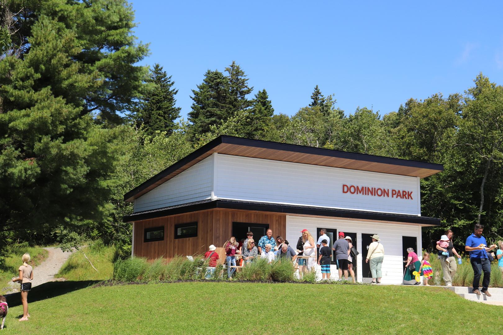 Exterior of the Dominion Park canteen and changing rooms building completed by BelleBay Construction in Summer 2023.